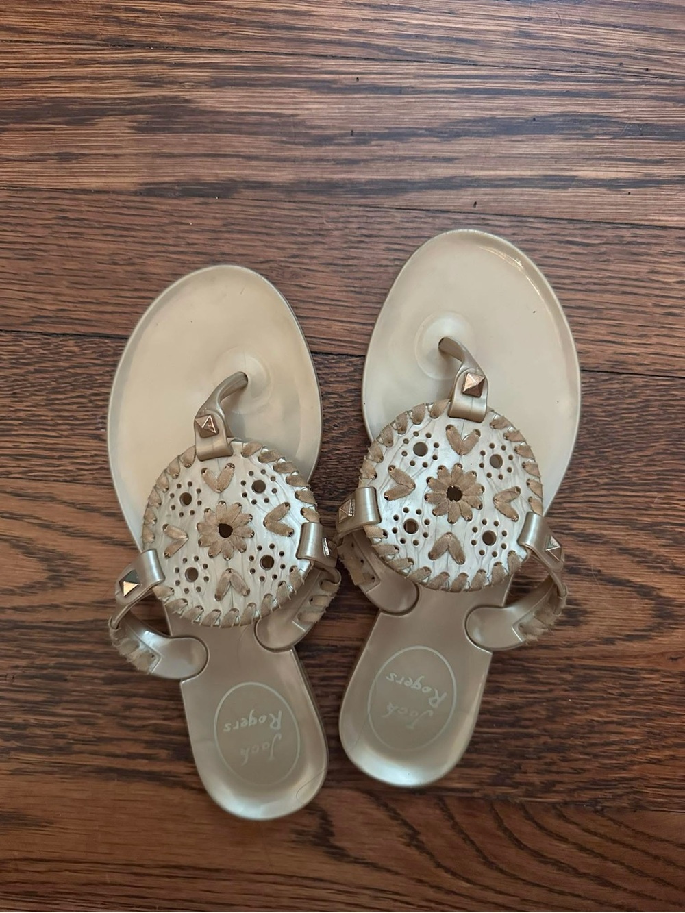 Jack Rogers Metallic Gold Laser-Cut Circular Medallion Sandals